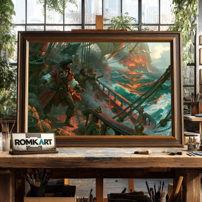 Pirate Ship Battle Oil Painting - image 2