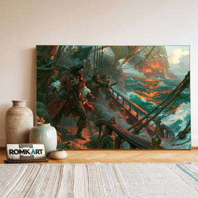Pirate Ship Battle Oil Painting - image 3