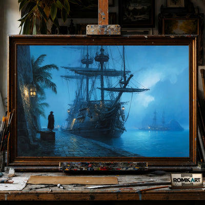 Pirate Ship Docked hand-painted oil painting on canvas