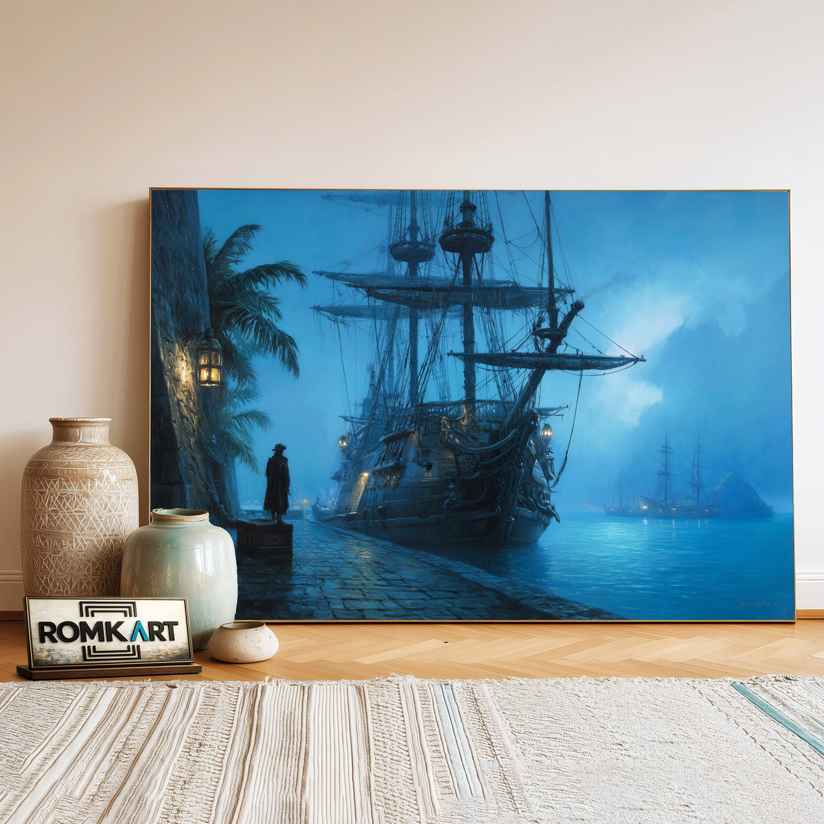 Pirate Ship Docked Oil Painting - image 3