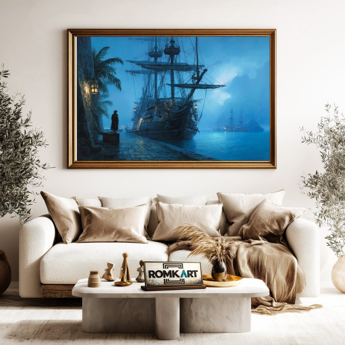 Pirate Ship Docked Oil Painting - image 5