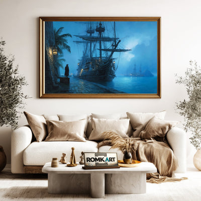 Pirate Ship Docked Oil Painting - image 5