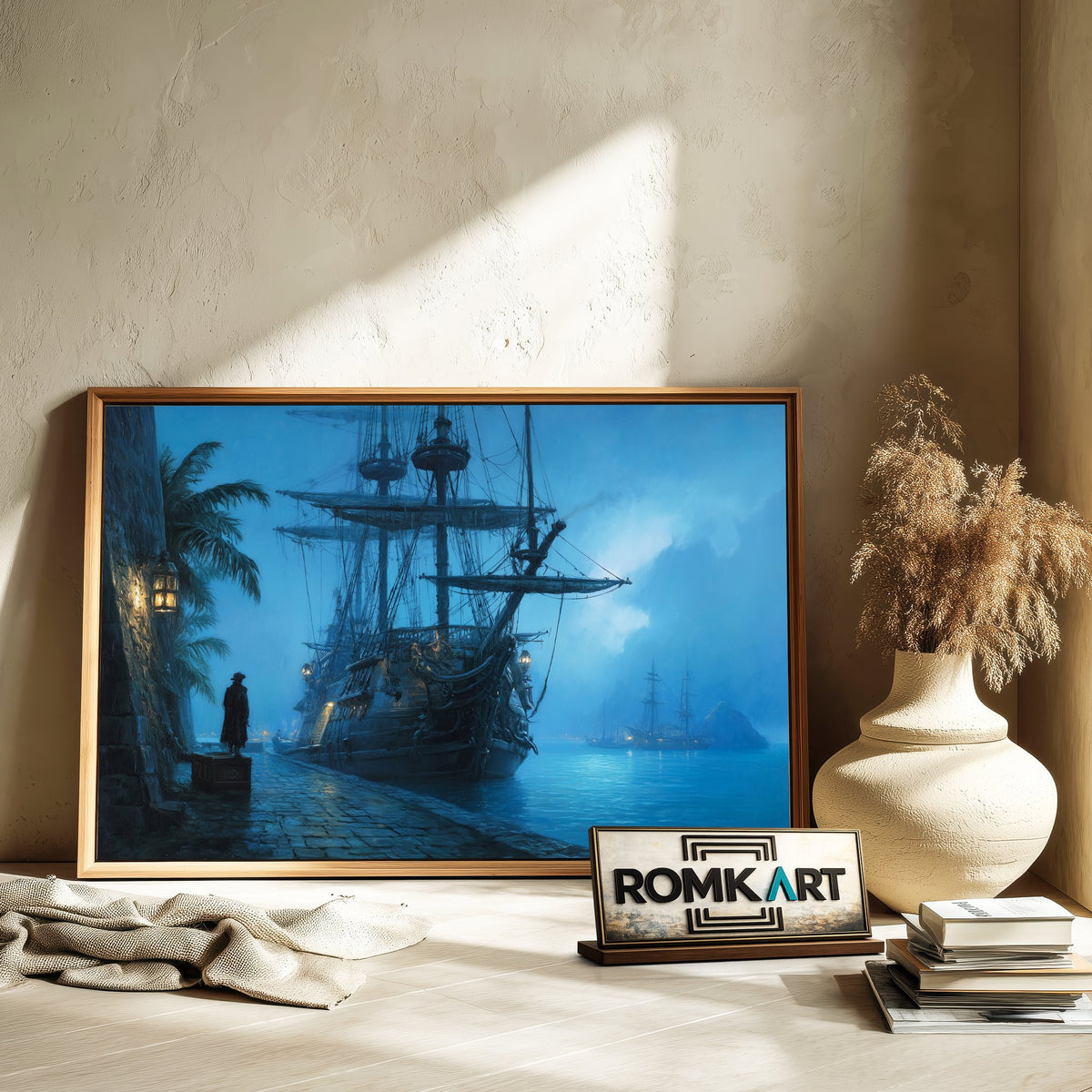 Pirate Ship Docked Oil Painting - image 6