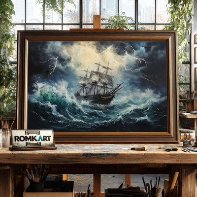 Pirate Ship in Lightning Storm Oil Painting - image 2