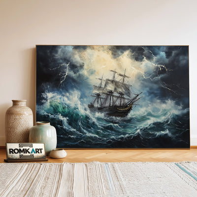 Pirate Ship in Lightning Storm Oil Painting - image 3