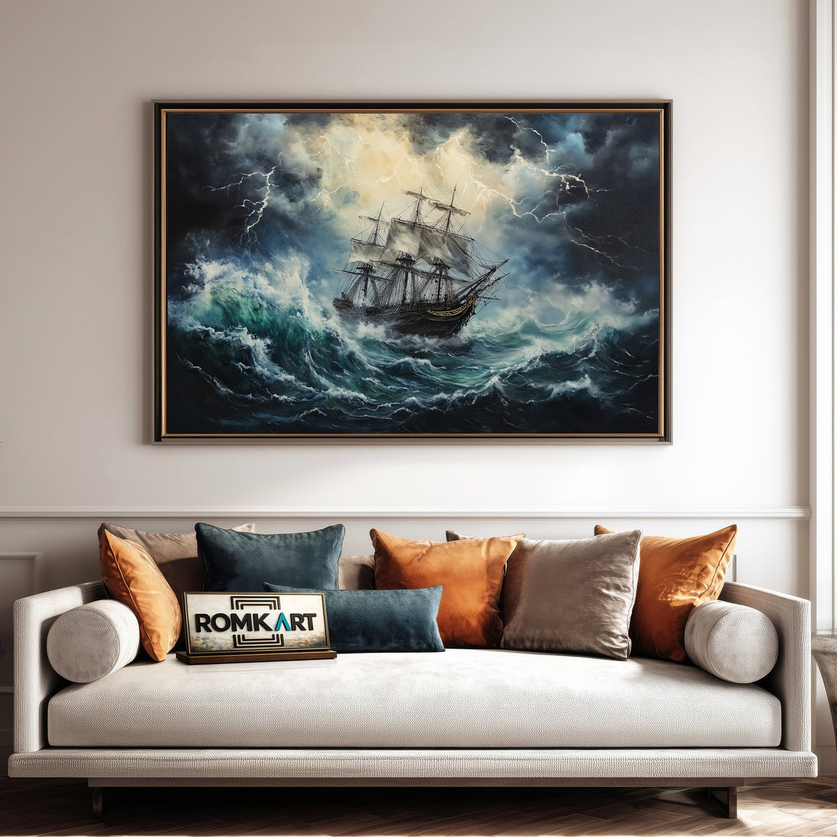 Pirate Ship in Lightning Storm Oil Painting - image 4