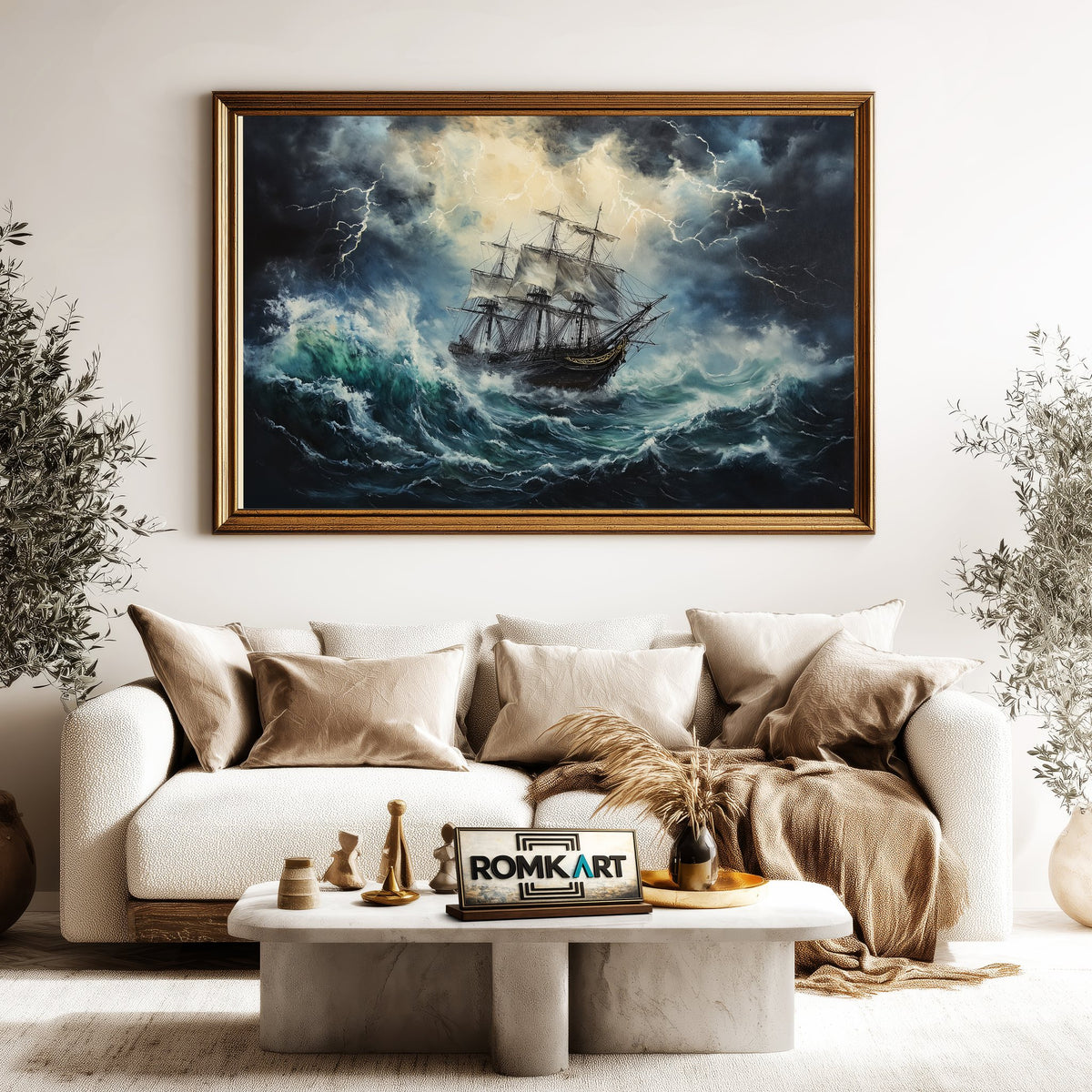 Pirate Ship in Lightning Storm Oil Painting - image 5
