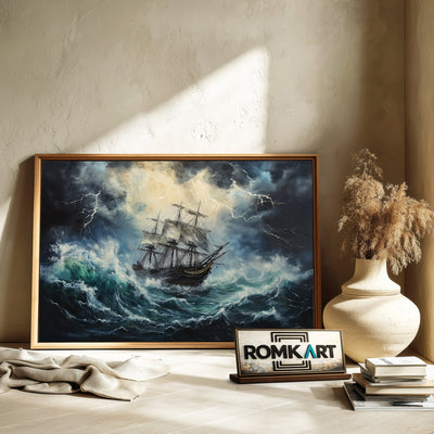 Pirate Ship in Lightning Storm Oil Painting - image 6