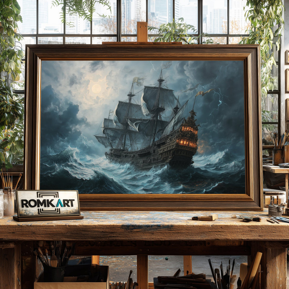 Pirate Ship in Storm Oil Painting - image 2