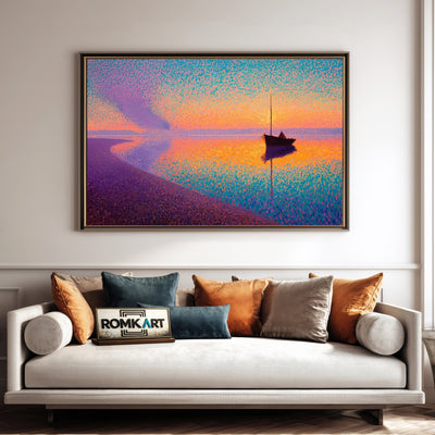 Pointillist Seashore at Sunset Landscape Oil Painting - image 4