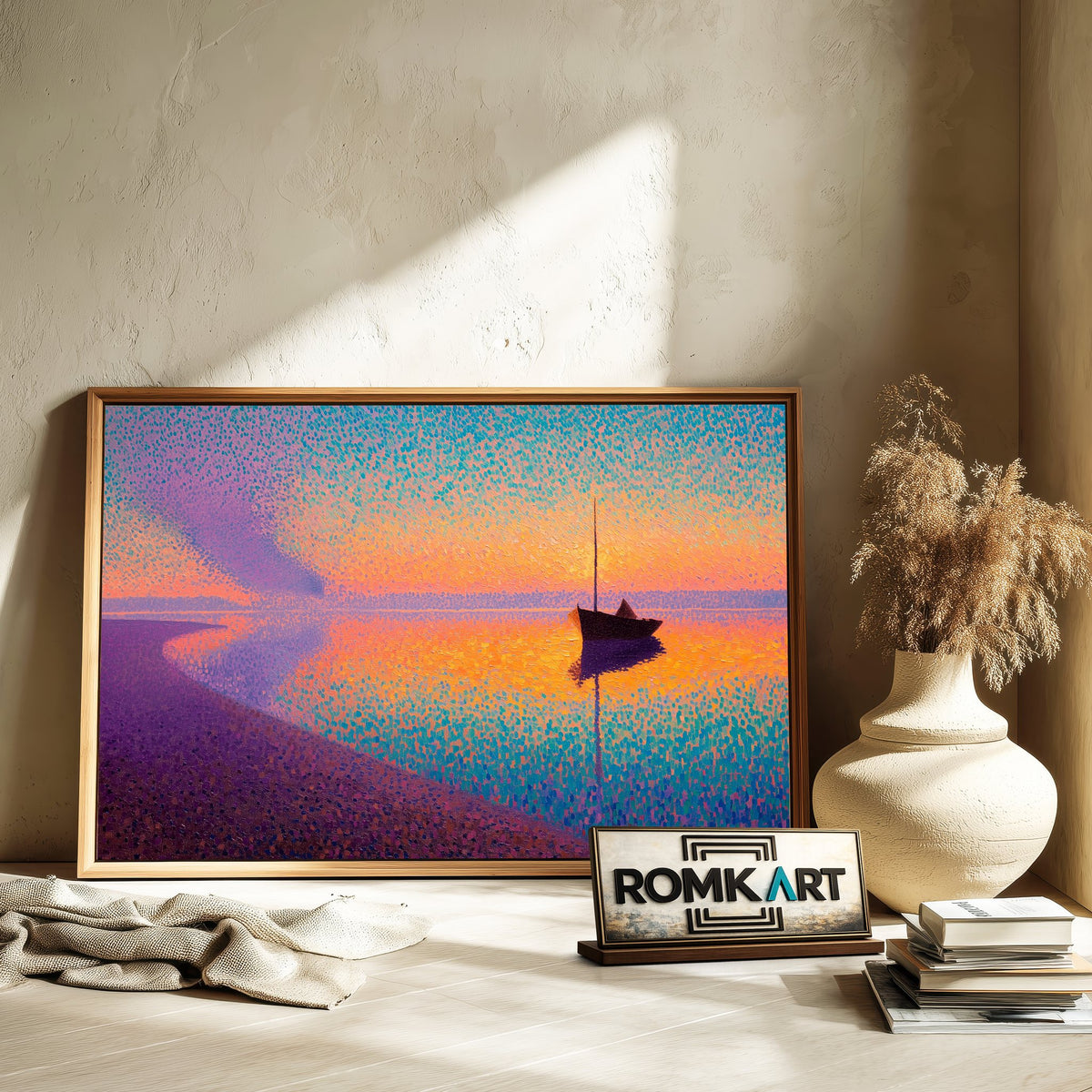 Pointillist Seashore at Sunset Landscape Oil Painting - image 6