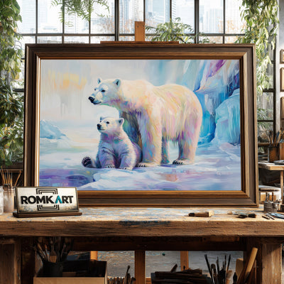 Polar Bear Mother and Cub Wildlife Oil Painting - image 2