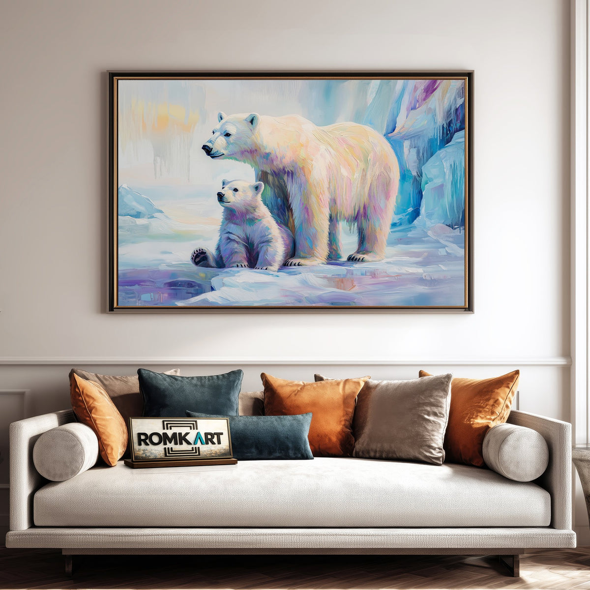 Polar Bear Mother and Cub Wildlife Oil Painting - image 4