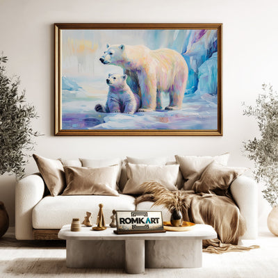 Polar Bear Mother and Cub Wildlife Oil Painting - image 5