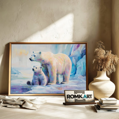 Polar Bear Mother and Cub Wildlife Oil Painting - image 6