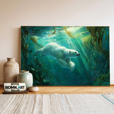 Polar Bear Swimming Underwater Wildlife Oil Painting - image 3