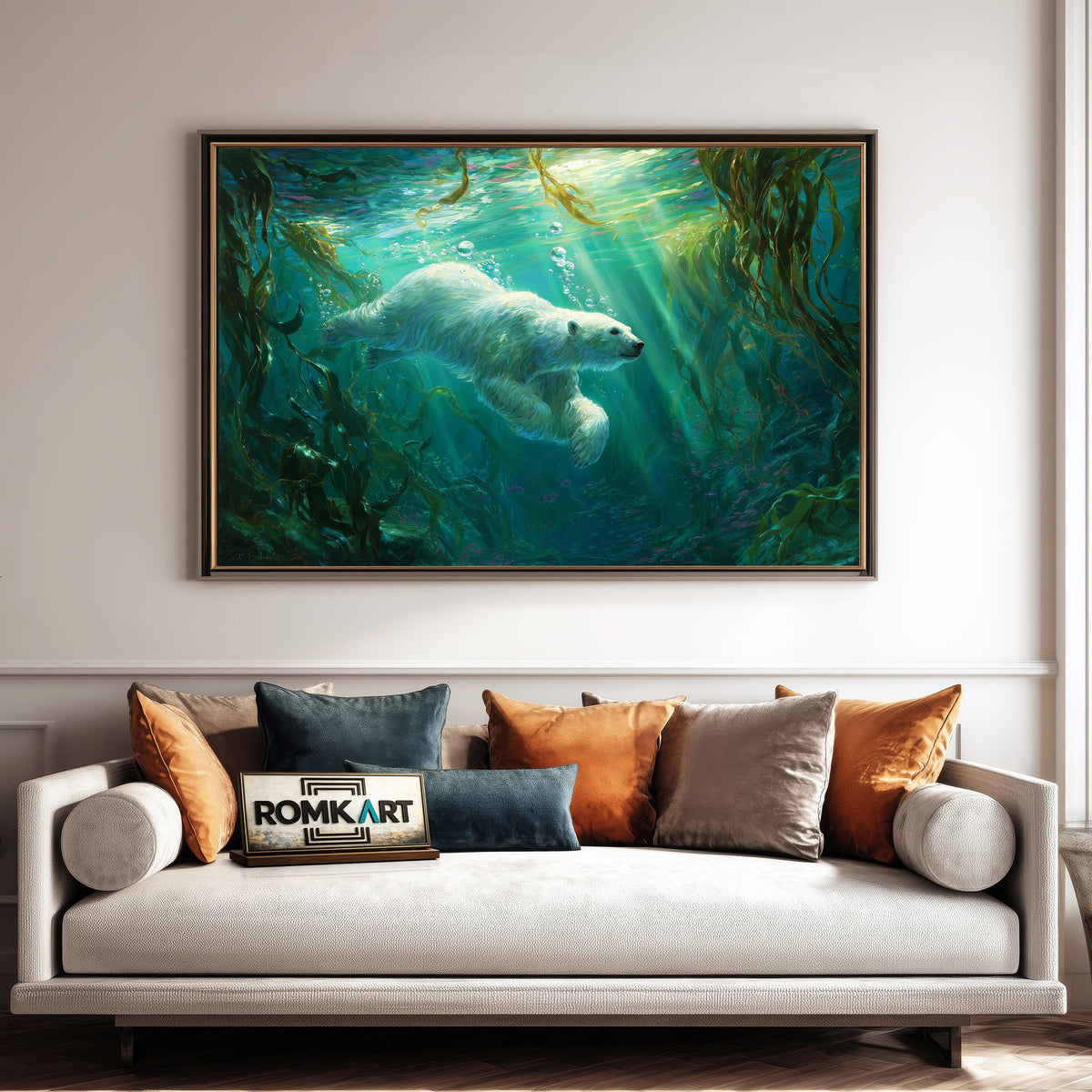 Polar Bear Swimming Underwater Wildlife Oil Painting - image 4
