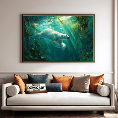 Polar Bear Swimming Underwater Wildlife Oil Painting - image 4