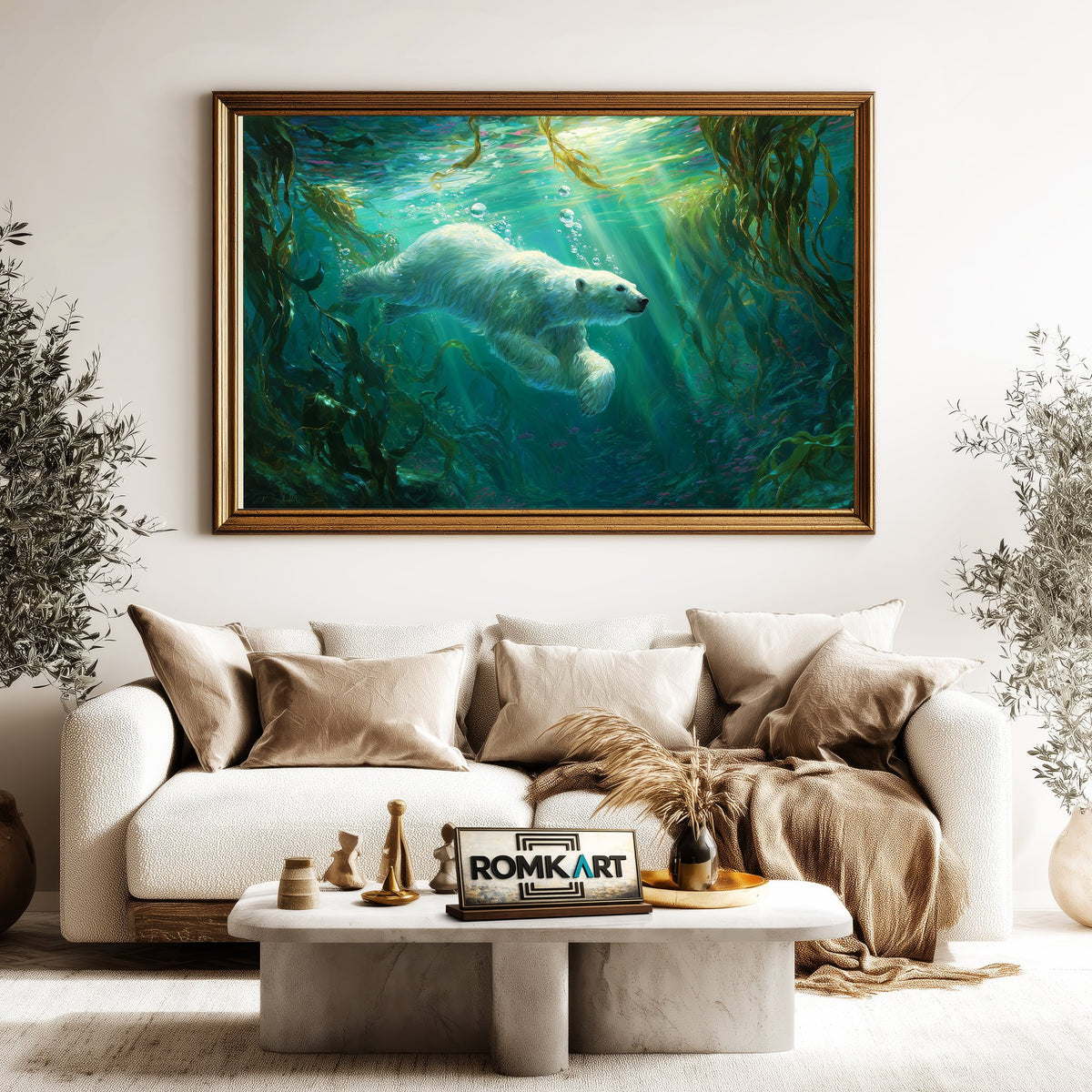 Polar Bear Swimming Underwater Wildlife Oil Painting - image 5
