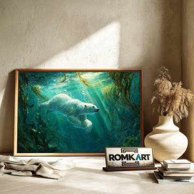 Polar Bear Swimming Underwater Wildlife Oil Painting - image 6