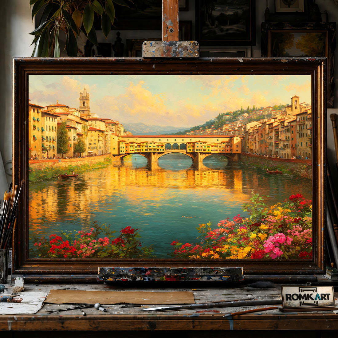 Ponte Vecchio Florence Bridge - Hand-Painted Oil Painting - View 1