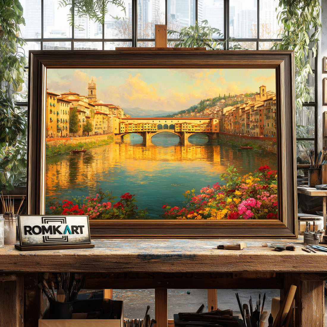 Ponte Vecchio Florence Bridge - Hand-Painted Oil Painting - View 1