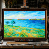 Post Impressionist Bright Breezy Lakeside - Hand-Painted Oil Painting - View 1