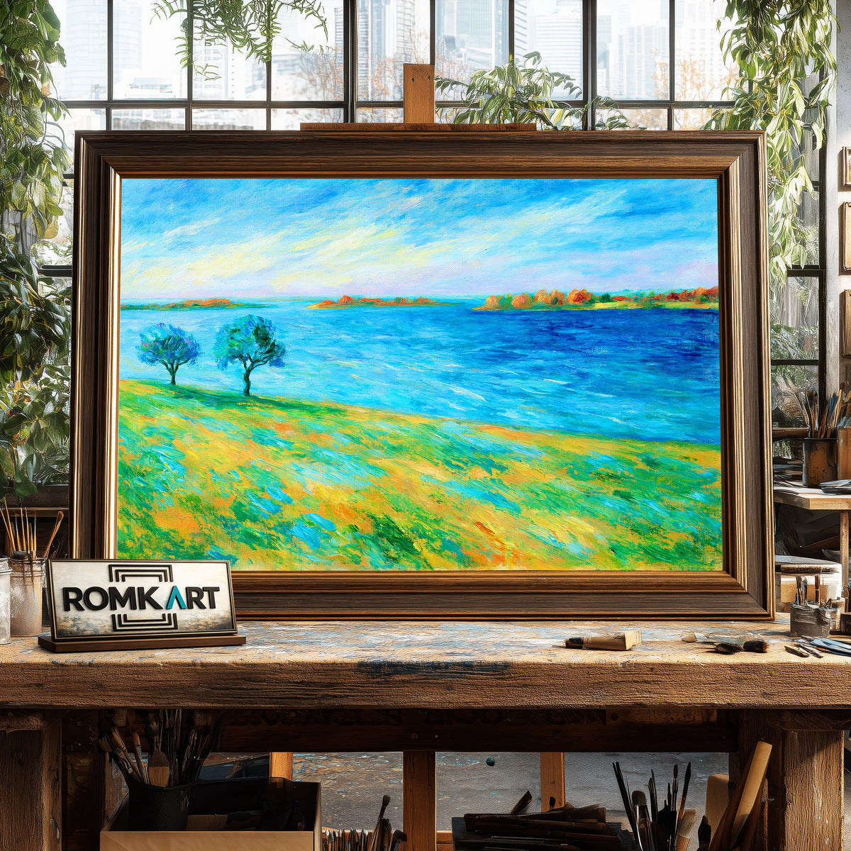 Post Impressionist Bright Breezy Lakeside Oil Painting - image 2