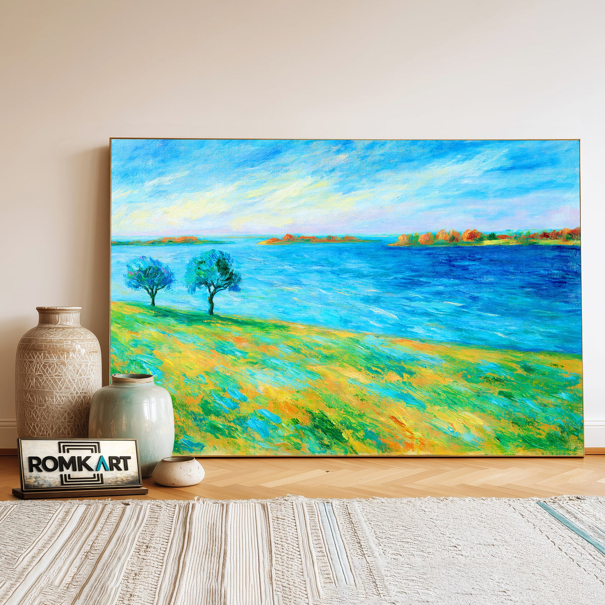 Post Impressionist Bright Breezy Lakeside Oil Painting - image 3