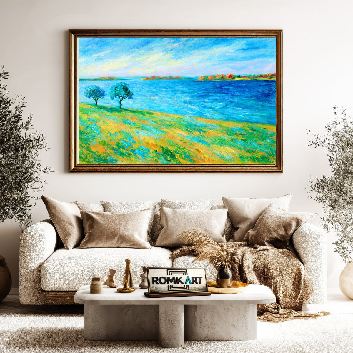 Post Impressionist Bright Breezy Lakeside Oil Painting - image 5
