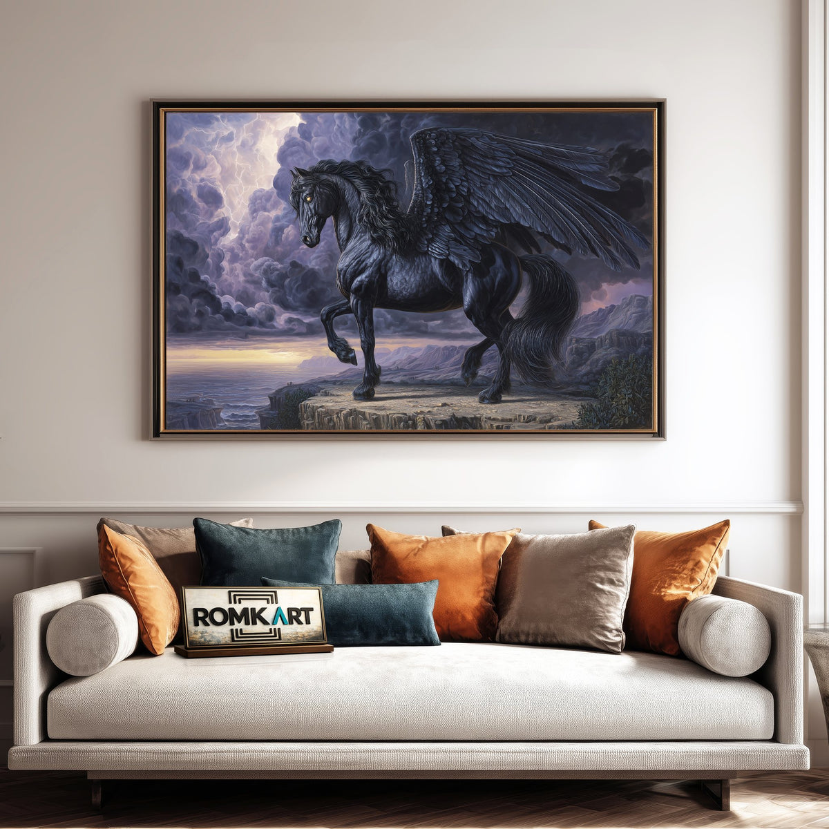 Powerful Black Pegasus Fantasy Oil Painting - image 4
