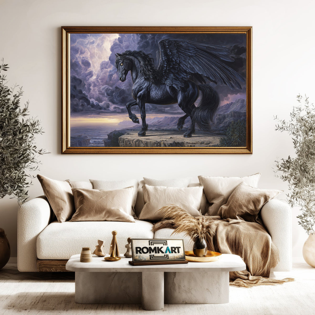 Powerful Black Pegasus Fantasy Oil Painting - image 5