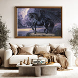 Powerful Black Pegasus Fantasy Oil Painting - image 5