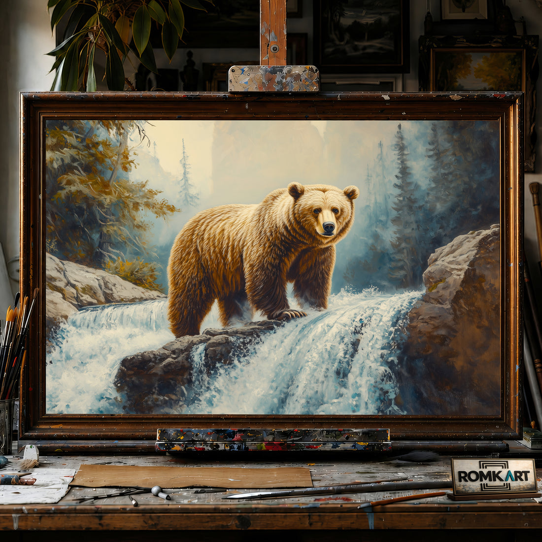 Powerful Brown Bear hand-painted oil painting on canvas