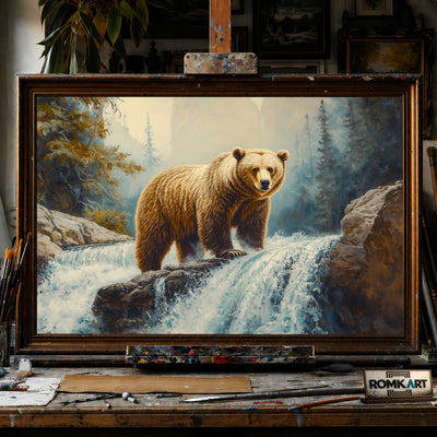 Powerful Brown Bear hand-painted oil painting on canvas
