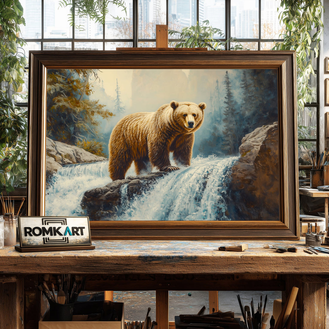 Powerful Brown Bear hand-painted oil painting on canvas