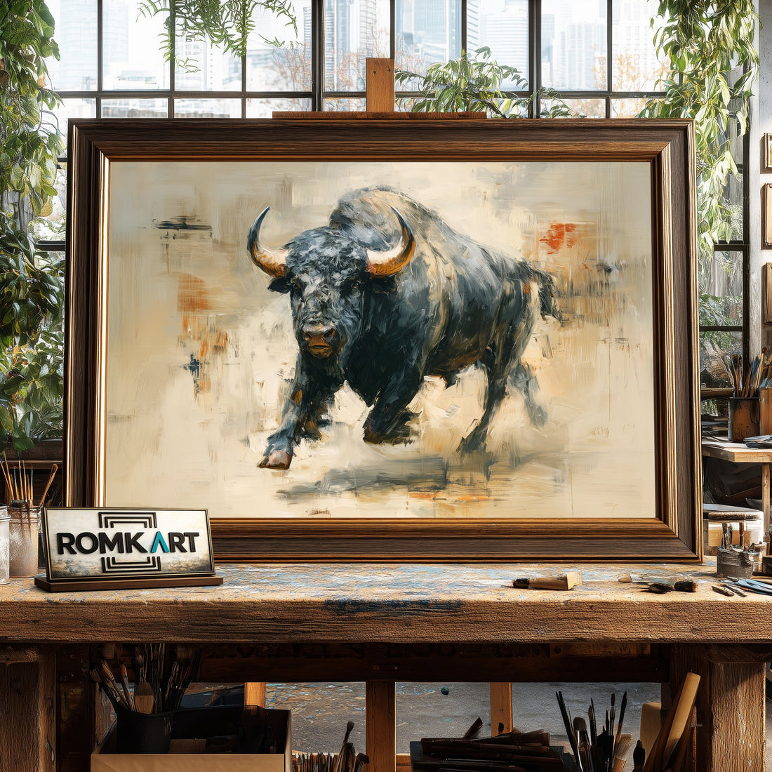 Powerful Buffalo Toro - Hand-Painted Oil Painting - View 1