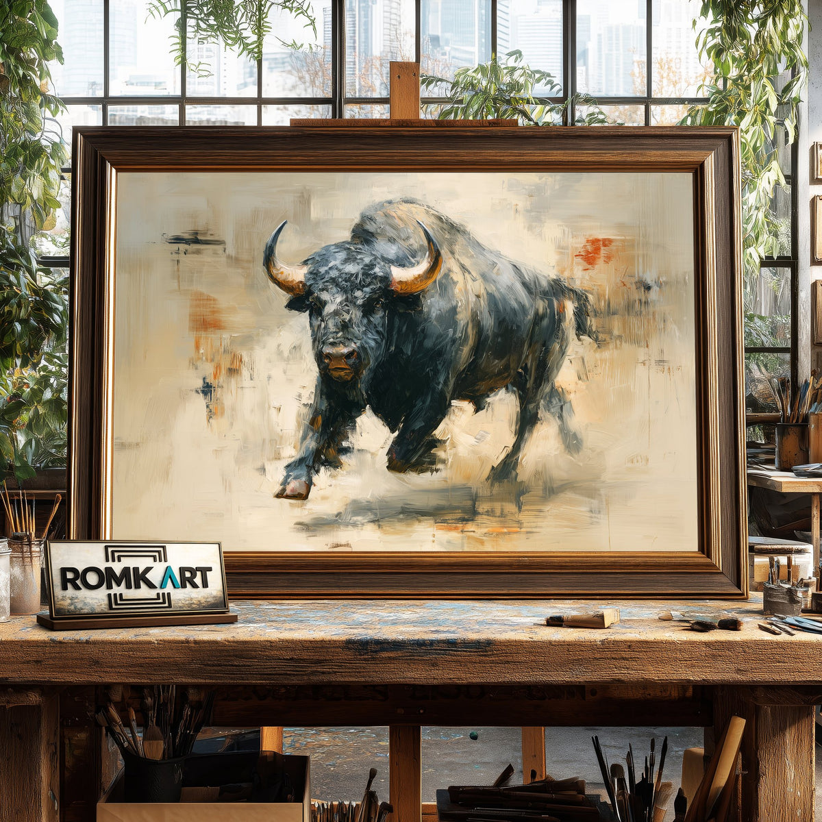 Powerful Buffalo Toro Oil Painting - image 2