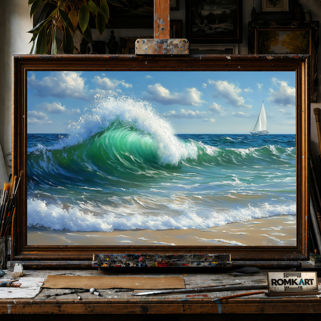 Powerful Ocean Wave Seascape Oil Painting