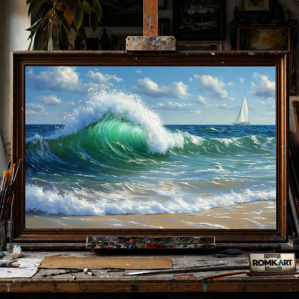 Powerful Ocean Wave Seascape Oil Painting