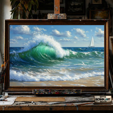 Powerful Ocean Wave Seascape Oil Painting