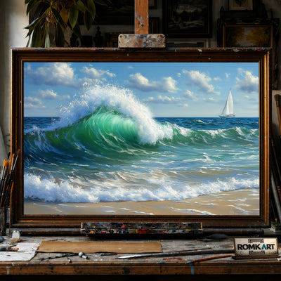 Powerful Ocean Wave Seascape Oil Painting