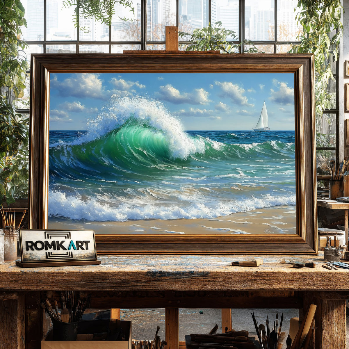 Powerful Ocean Wave Seascape Oil Painting - image 2