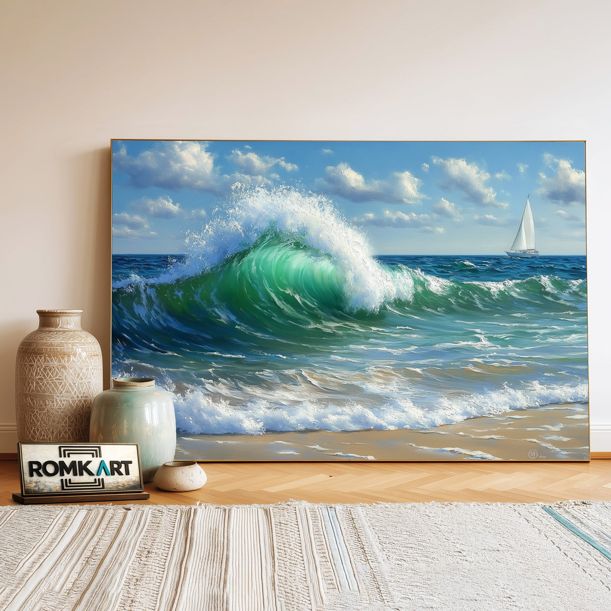 Powerful Ocean Wave Seascape Oil Painting - image 3