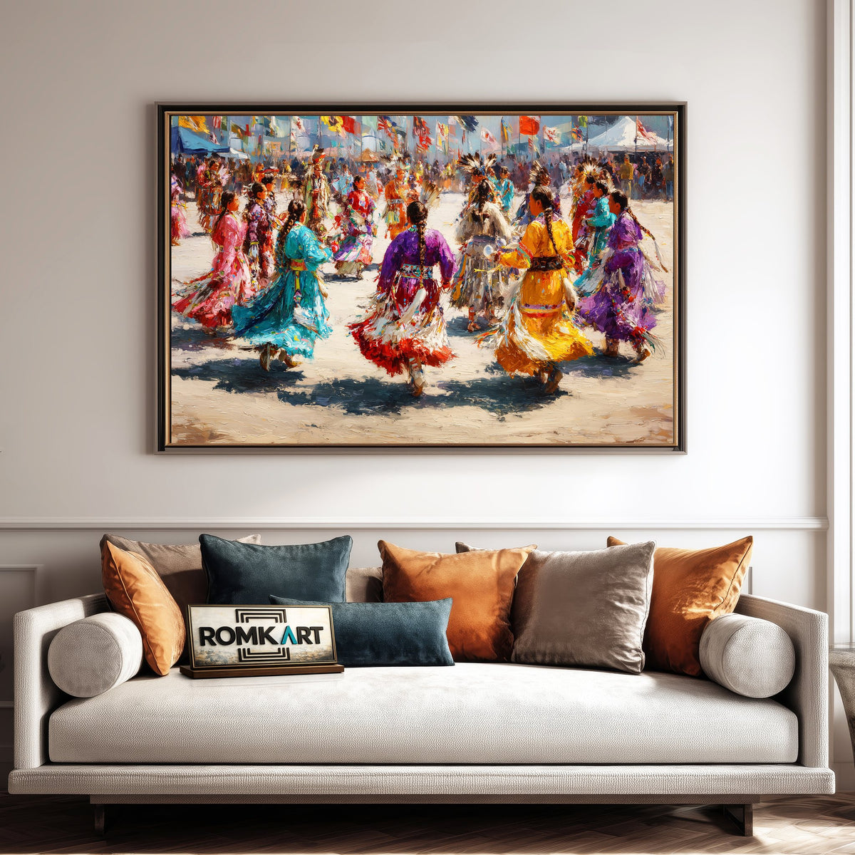Powwow Celebration, Indigenous Jingle Dancers Oil Painting - image 4