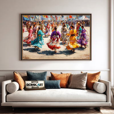 Powwow Celebration, Indigenous Jingle Dancers Oil Painting - image 4