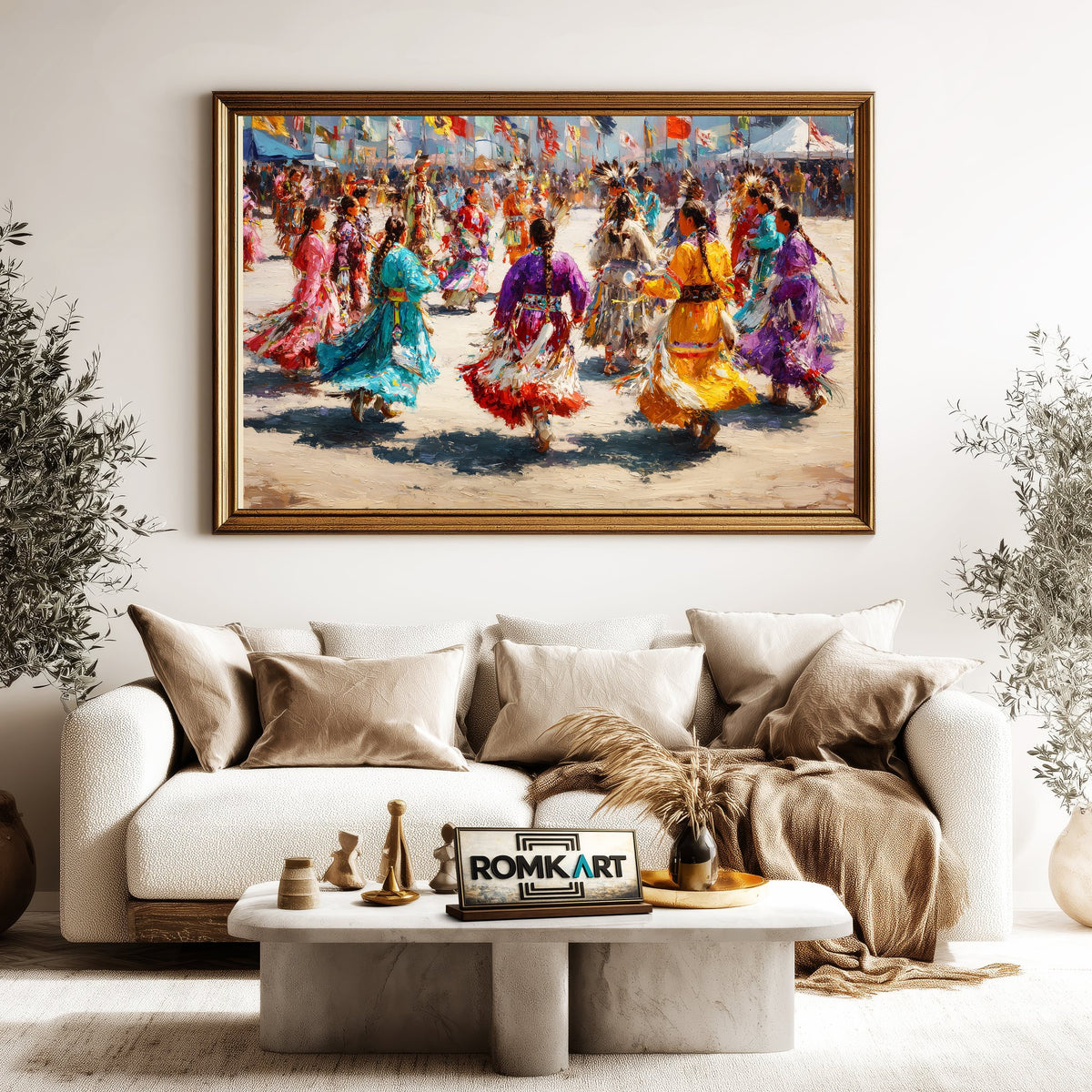 Powwow Celebration, Indigenous Jingle Dancers Oil Painting - image 5