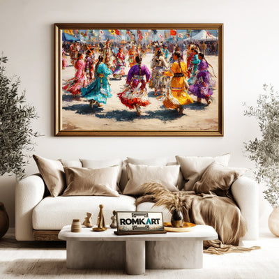 Powwow Celebration, Indigenous Jingle Dancers Oil Painting - image 5