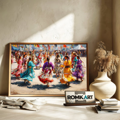 Powwow Celebration, Indigenous Jingle Dancers Oil Painting - image 6