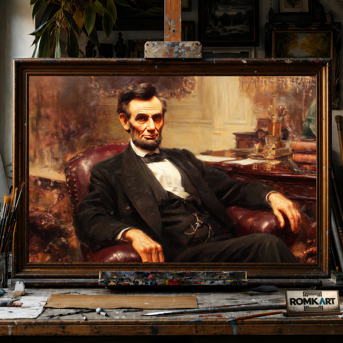 President Abraham Lincoln hand-painted oil painting on canvas